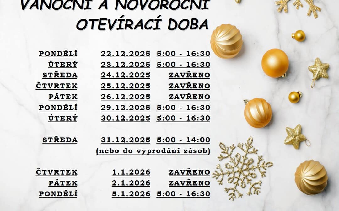 VÁNOČNÍ PROVOZNÍ DOBA